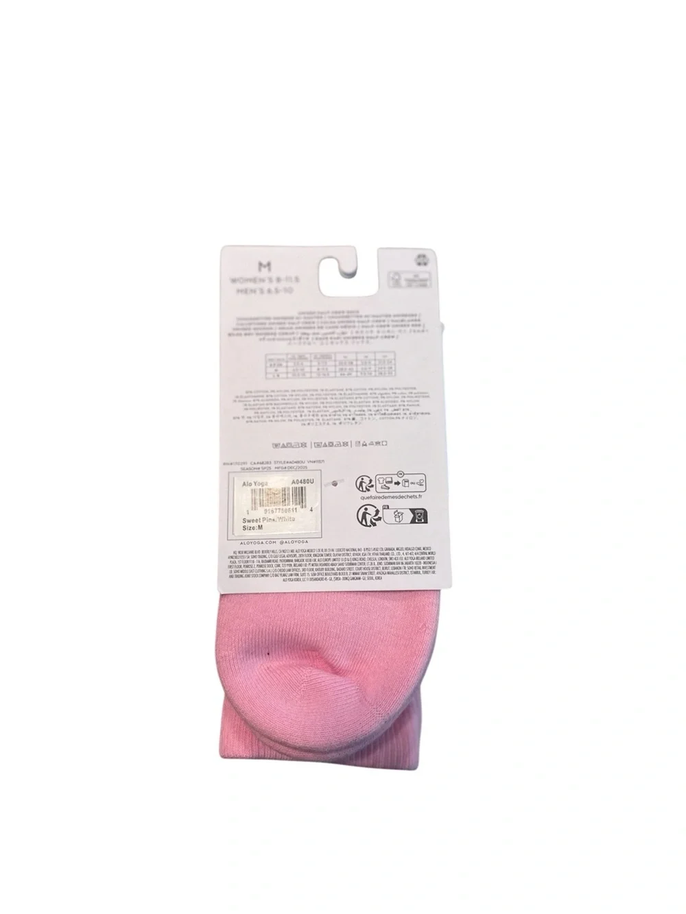 Alo Unisex Half-Crew Sock NWT in Sweet Pink/White ~ Size M